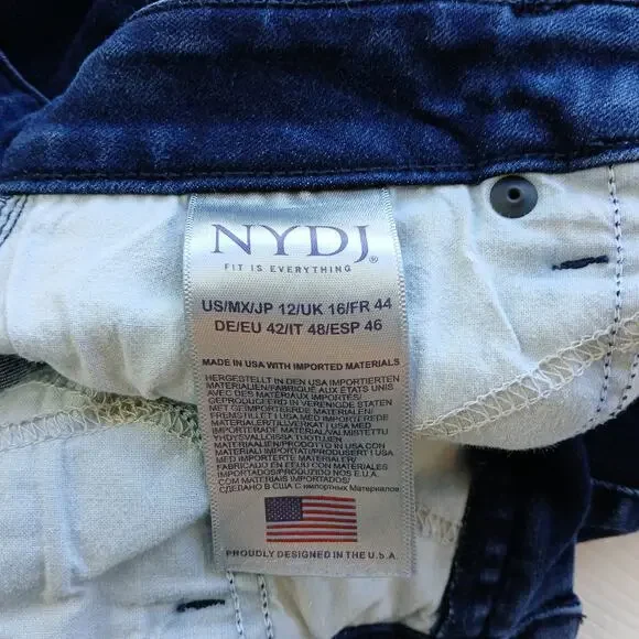 NYDJ Marilyn Straight Jeans 12 Lift Tuck dark wash blue 33W 28.5L hemmed short - Picture 8 of 16